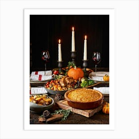 A Thanksgiving Feast Laid Out On A Rustic Wooden Table Is The Centerpiece Of An Epicurean Visual S (3) 1 Art Print