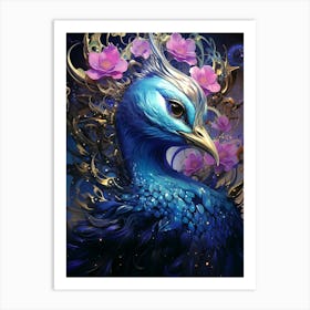 Blue Peacock Art Print