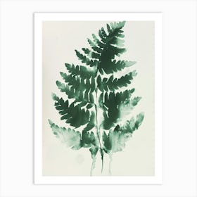 Green Ink Painting Of A Soft Shield Fern 1 Art Print