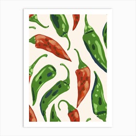 Green & Red Chilli Pattern Illustration 1 Art Print