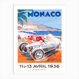 Vintage poster 1936 Monaco Grand Prix which is a Formula One motor race held each year on the Circuit de Monaco. Run since 1929 Art Print