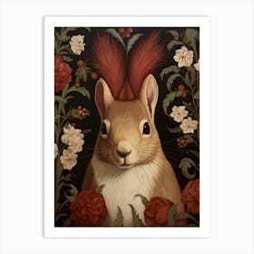 Squirrel Portrait With Rustic Flowers 1 Art Print