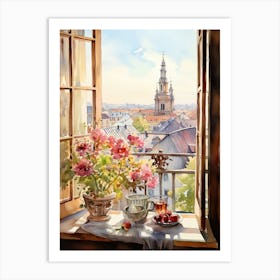 Window View Of Bratislava Slovakia In Autumn Fall, Watercolour 3 Art Print