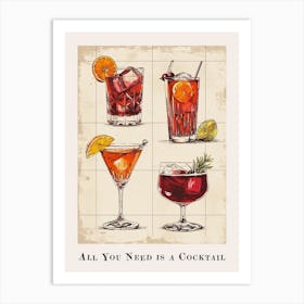 All You Need Is A Cocktail Poster 2 Art Print