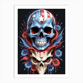 American Flag Floral Face Evil Death Skull (21) Art Print