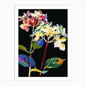 Neon Flowers On Black Hydrangea 1 Art Print