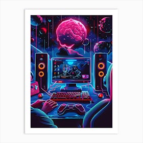 Neon Gaming Desktop Wallpaper Art Print