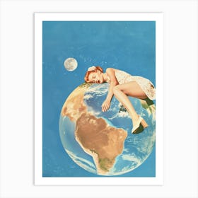 Girl Sleeping On The Earth Art Print