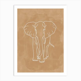 Elephant On A Beige Background - Boho, Line Art Art Print