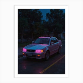 Pink Car At Night Art Print