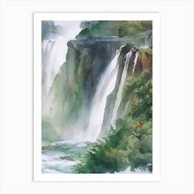 Nohsngithiang Falls Of The North, India Water Colour  (2) Art Print