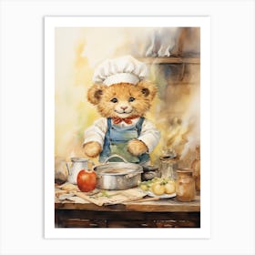 Cooking Watercolour Lion Art Painting 1 Art Print