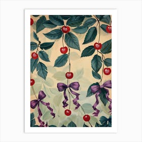Botanical Bows And Cherries 6 Pattern Art Print