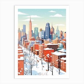 Retro Winter Illustration New York City Usa Art Print