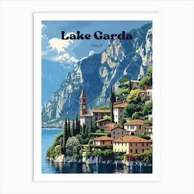 Lake Garda Italy Vibrant Digital Travel Illustration Art Print