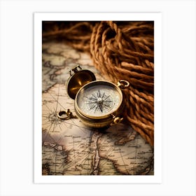 Compass On A Map 13 Art Print