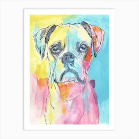 Pastel Boxer Dog Watercolour Illustration Art Print