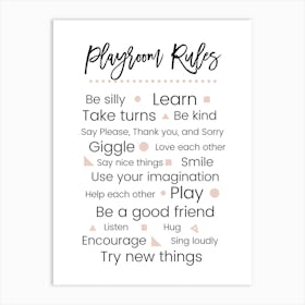 Peach Playroom Rules Art Print