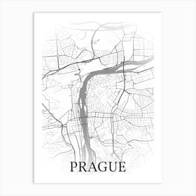 Prague, Czech Republic, City Map, Black And White Fade Design Art Print