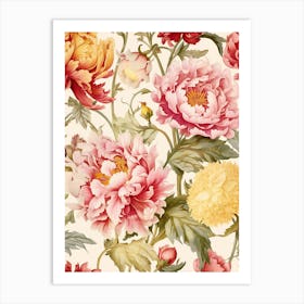 Peony Flower Seamless Pattern Art Print