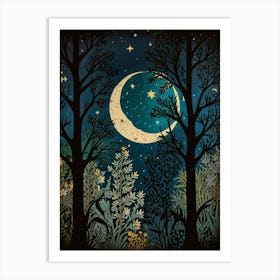 Night In The Forest Style William Morris Art Print 1 Art Print