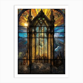 Stained Glass Window Artistic Light Scene Castle Art Print