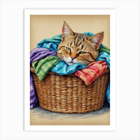 Cat In A Basket Art Print