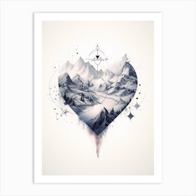 Compass Heart Illustration 2 Art Print