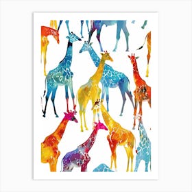 Giraffe Colourful Watercolour Pattern 2 Art Print