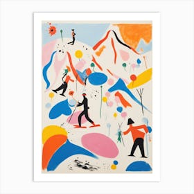 Skiers Joan Miro Style Winter Snow Painting Art Print