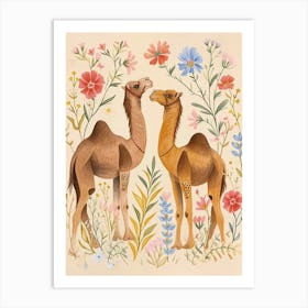 Folksy Floral Animal Drawing Camel 2 Art Print