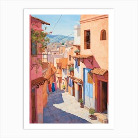 Chefchaouen Morocco 1 Vintage Pink Travel Illustration Art Print