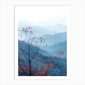 Red Flowers In The Mountains Art Print