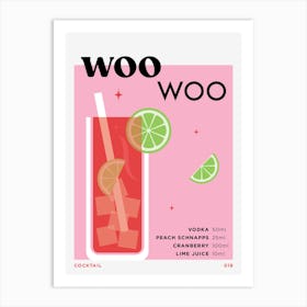Woo Woo in Pink Cocktail Recipe Art Print