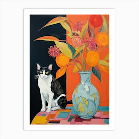 Lily Flower Vase And A Cat, A Painting In The Style Of Matisse 0 Art Print