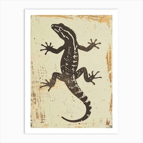 Green Crested Gecko Blockprint 2 Art Print