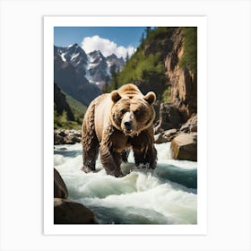 Brown Bear In The River Art Print