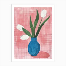 White Tulips In A Blue Vase 5 Art Print