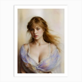 Blonde Lady Fantasy Woman Beautiful Girl light colors green eyed Art Print