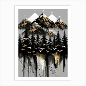 Mountains And Birds Canvas Print Art Print