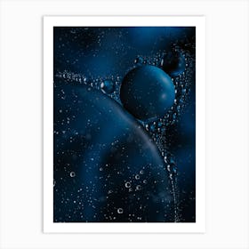 Water Droplets On A Blue Background Art Print