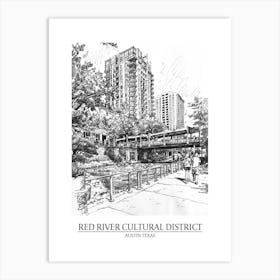 Red River Cultural District Austin Texas Black And White Drawing 2 Poster Art Print