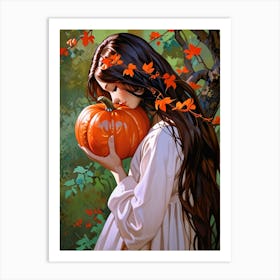 Girl Holding A Pumpkin Art Print