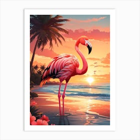 Flamingo Beach Sunset Art Print