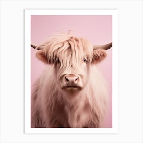 Pastel Pink Portrait Of Highland Cow 3 Art Print
