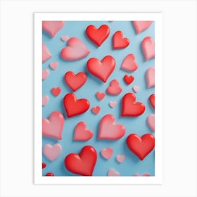 Scattered Hearts On Blue Background Art Print