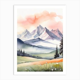 Tranquil Mountains In Minimalist Watercolor Vertical Composition 3 Art Print