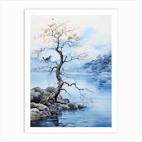 Lake Biwa In Shiga, Japanese Brush Painting, Ukiyo E, Minimal 3 Art Print