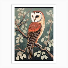 Vintage Bird Linocut Barn Owl 4 Art Print