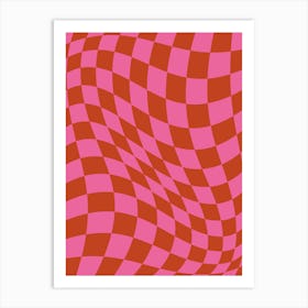 Warped Checker Pink Red Art Print
